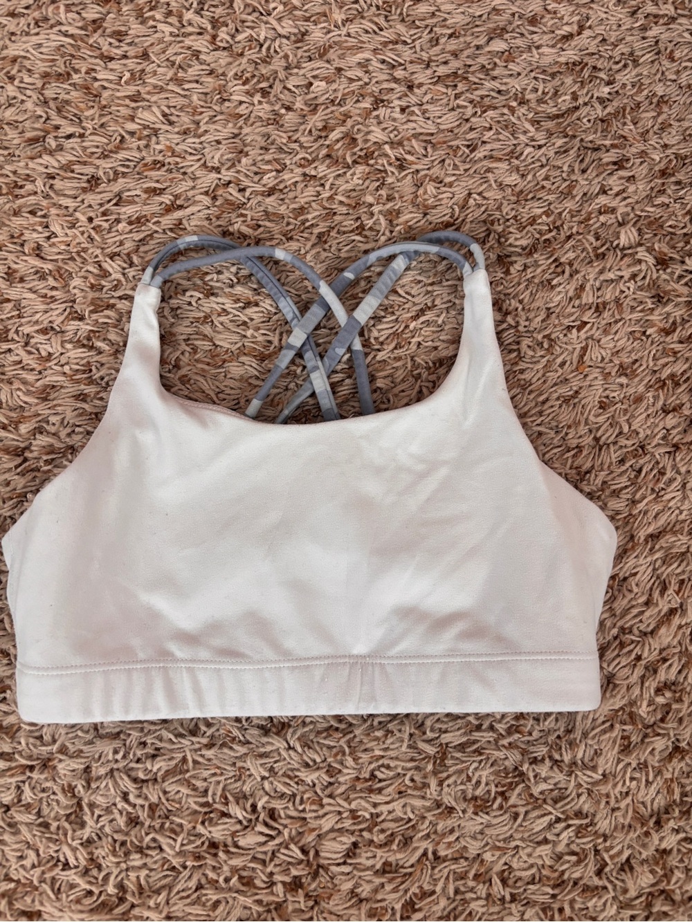 Athleta White Sports Bra with Gray Crisscross Straps